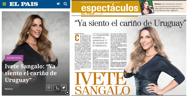 Ivete Sangalo canta no Uruguai e é destaque na imprensa do país