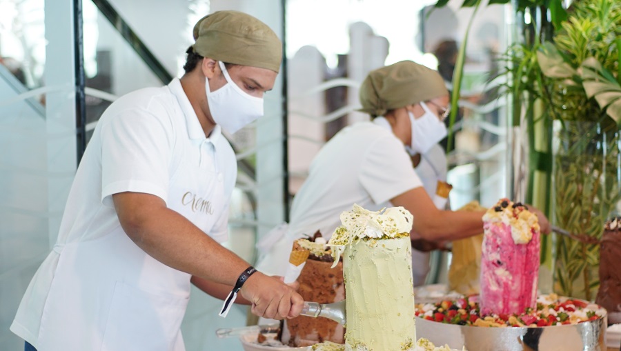 Torre de sorvetes da Crema Gelateria em parceria com o Mignon Buffet                                                  
