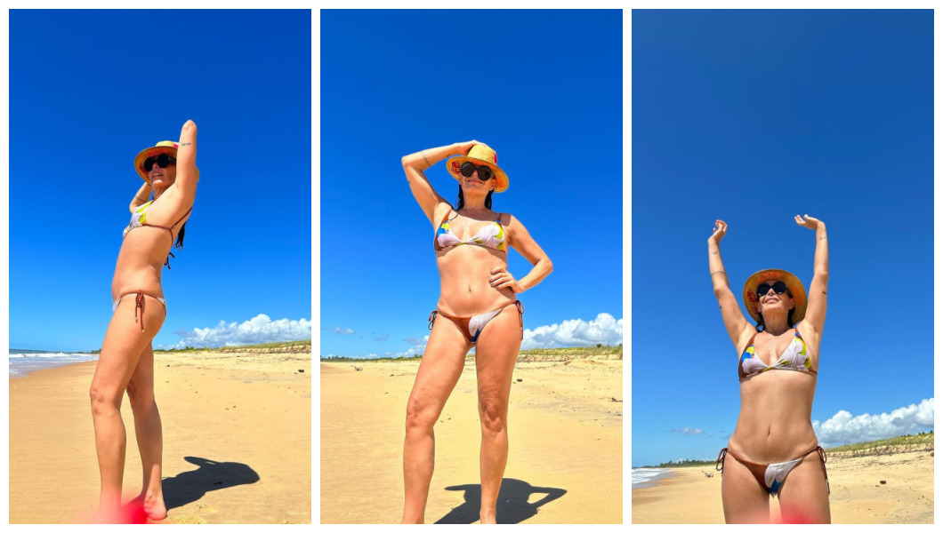Carolina Ferraz curte dia de sol no litoral sul da Bahia