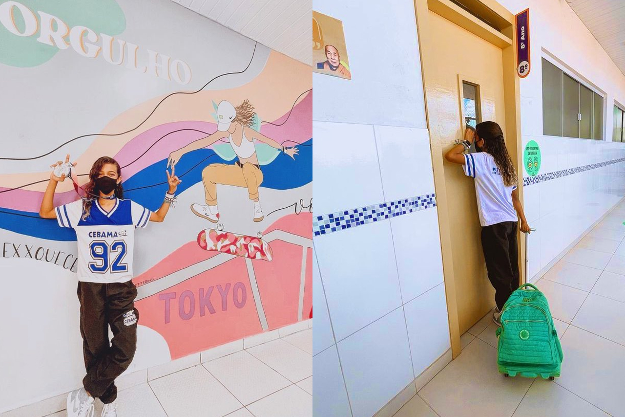 Medalhista olímpica, Rayssa Leal volta às aulas e recebe mural em homenagem na escola