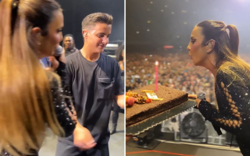 Ivete Sangalo ganha bolo de aniversário do filho e dos irmãos durante show em Portugal; veja vídeo 