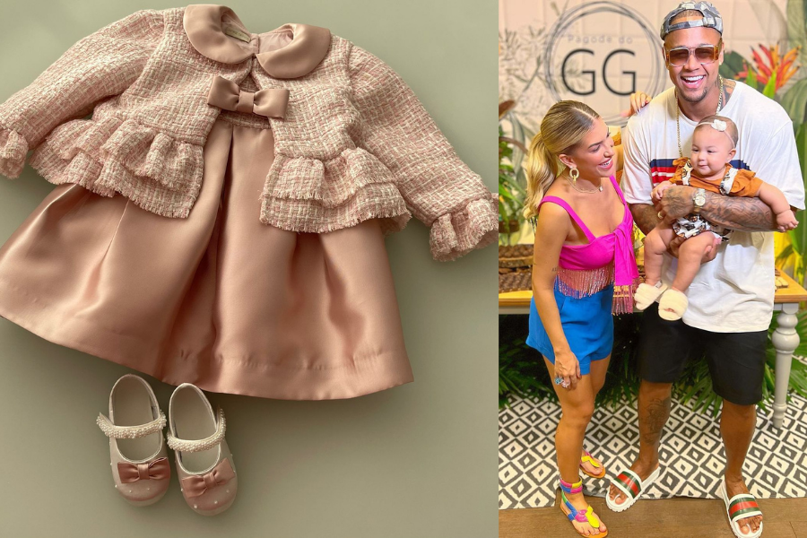 Bebê fashionista: marca infantil baiana assina look para Liz, filha de Lore Improta e Léo Santana