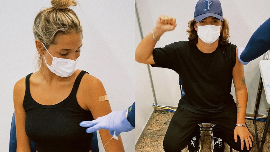 Sasha Meneghel e João Figueiredo recebem primeira dose da vacina contra covid-19 em Nova York