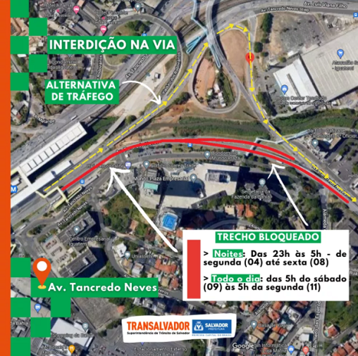 Avenida Tancredo Neves terá trânsito alterado a partir deste sábado (2)