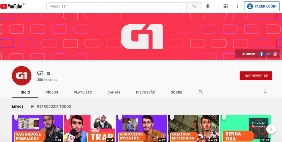 G1 estreia canal no YouTube