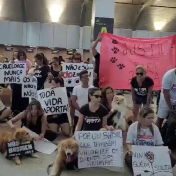 Tutores de cães participam de mobilização nacional e protestam pela morte do golden Joca no Aeroporto de Salvador