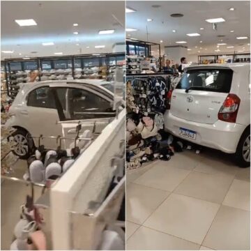 Motorista invade loja com carro no Shopping Barra; veja vídeo