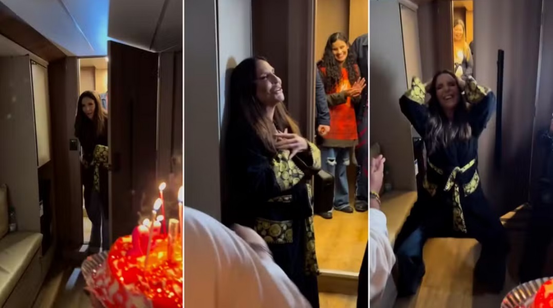 Ivete Sangalo toma susto ao receber festa surpresa em camarim após aniversário