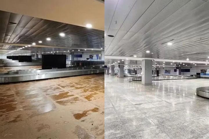 Limpeza do terminal de passageiros do aeroporto de Porto Alegre (RS) é concluída; veja fotos