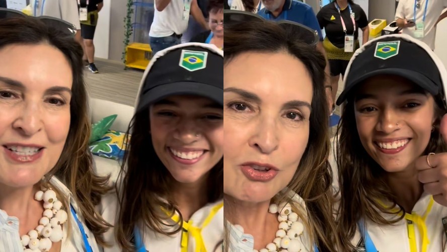 Em Paris, Fátima Bernardes tieta a skatista Rayssa Leal: “Vai com tudo”