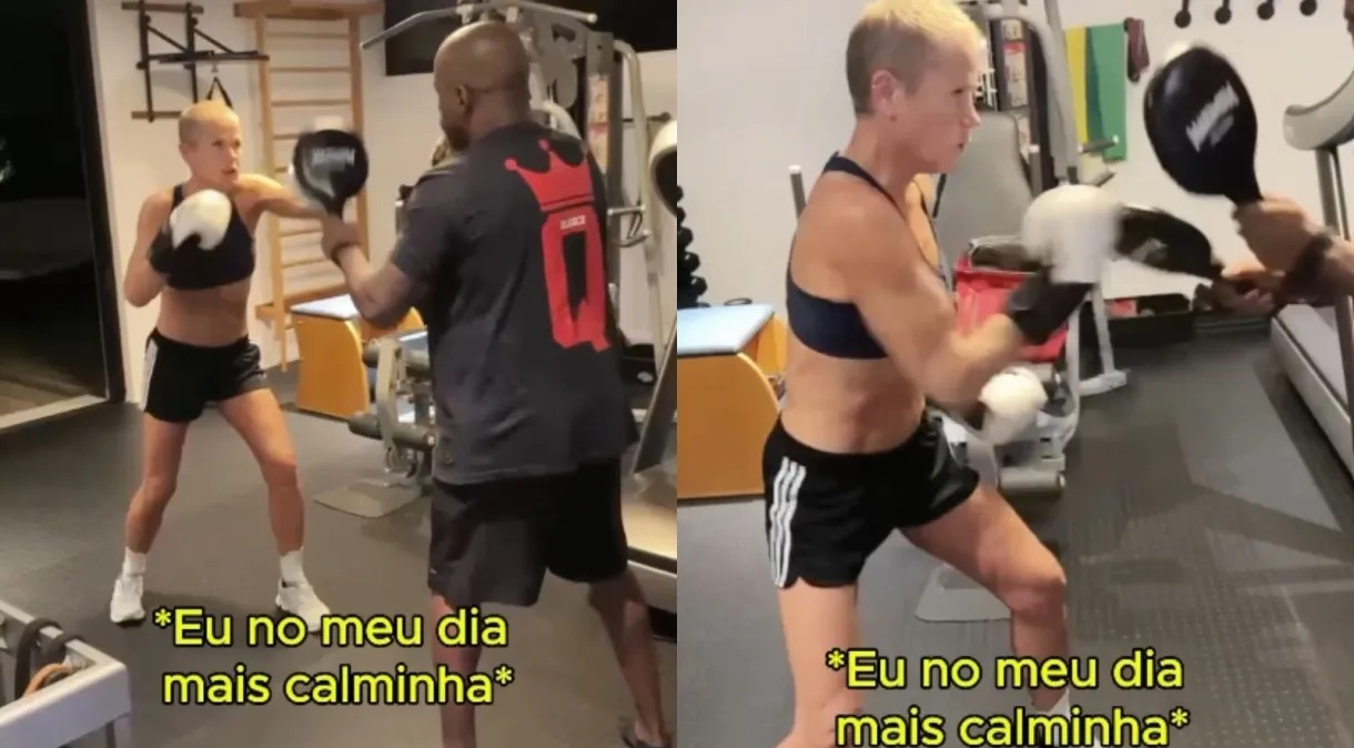 Xuxa mostra treino de boxe e recebe elogio de Ivete: “Gosto assim”
