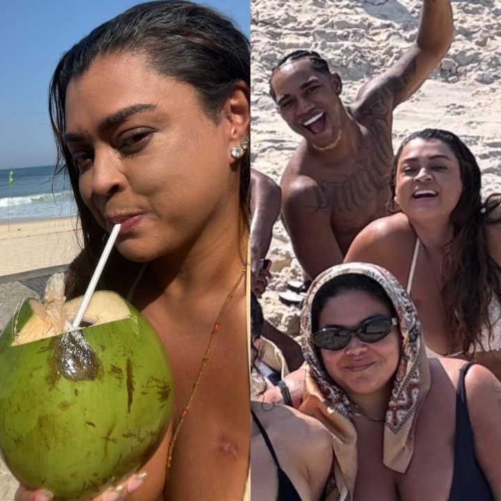 Ao lado de O Kanalha e outros amigos, Preta Gil celebra 50 anos em praia do Rio de Janeiro