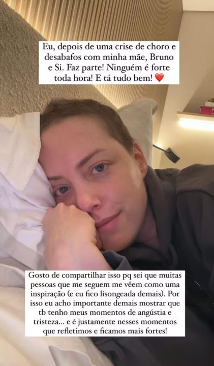 Fabiana Justus tem crise de choro durante tratamento contra câncer: ‘Ninguém é forte toda hora’