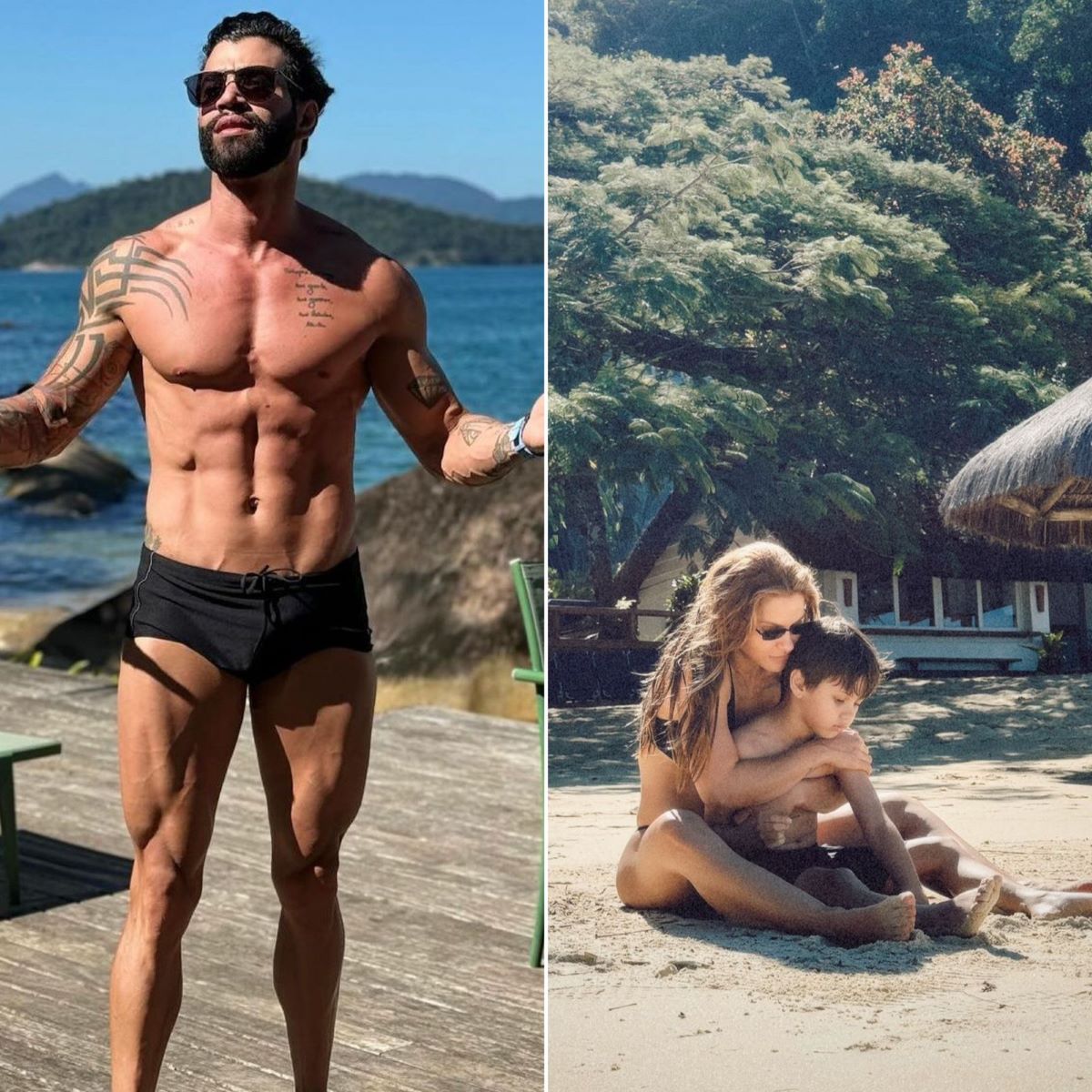 Gusttavo Lima e Andressa Suita aproveitam praia deserta com os filhos; veja fotos