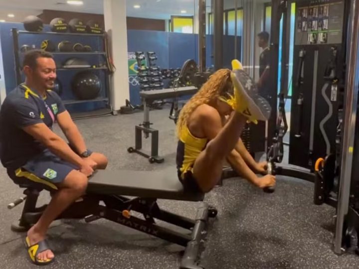 Rebeca Andrade mostra treino ‘diferentão’ em academia, e web reage