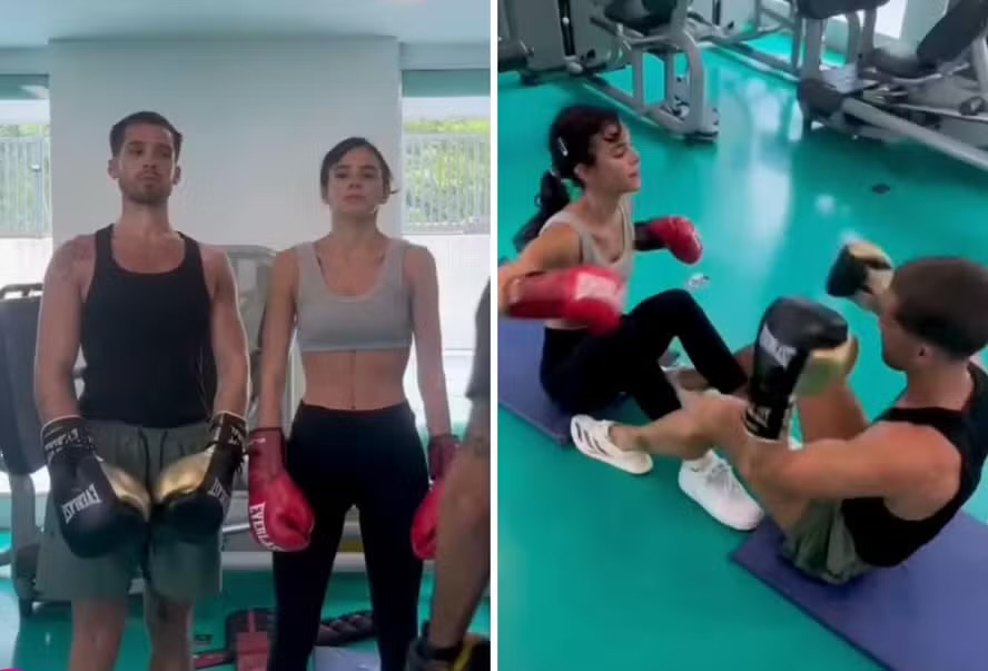 Bruna Marquezine e João Guilherme fazem treino juntinhos; veja vídeo