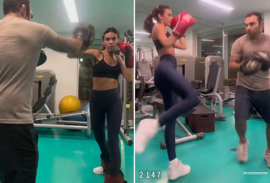 Vai encarar? Bruna Marquezine dá muitos chutes e socos em aula de luta; assista