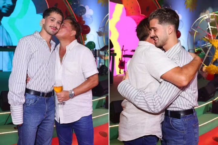 Leonardo ganha beijos e abraços de João Guilherme no aniversário da neta em Goiânia