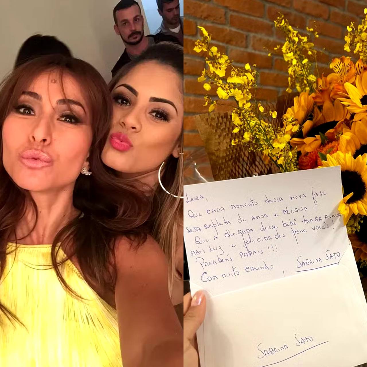 Lexa agradece Sabrina Sato após receber da apresentadora flores e carta sobre gravidez