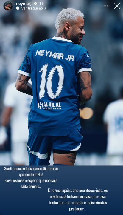 Neymar via Instagram Stories. Foto: Reprodução/Instagram