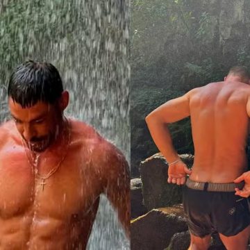 Cauã Reymond se refresca em cachoeira de Foz do Iguaçu e exibe tanquinho; veja fotos