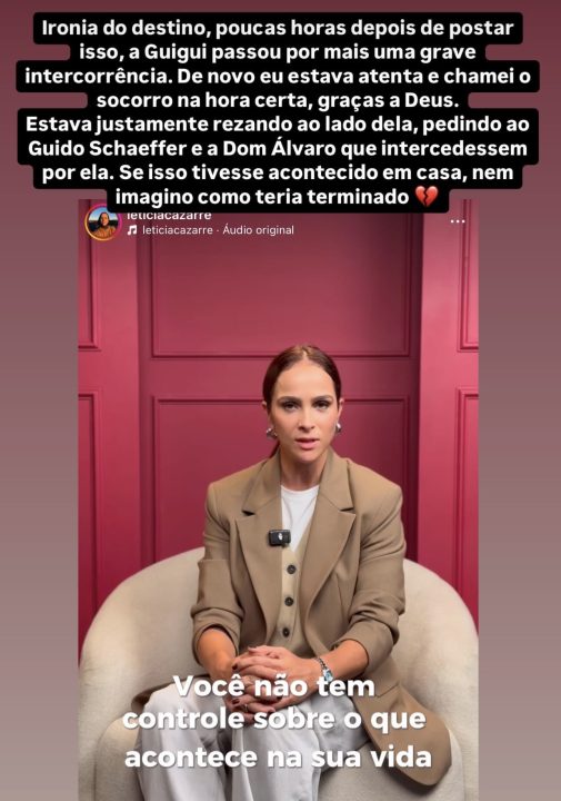 Letícia Cazarré falou o quanto a rápida intervenção médica foi essencial – Foto: Reprodução/Instagram