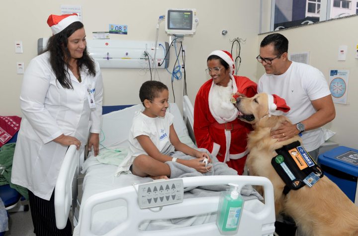 Ala pediátrica de hospital em Salvador ganha celebração natalina com Papai Noel e cão terapeuta