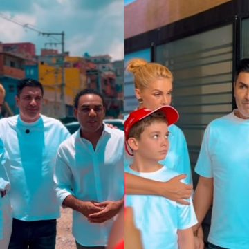 Ana Hickmann leva Edu Guedes e filho para distribuir cestas básicas; veja fotos