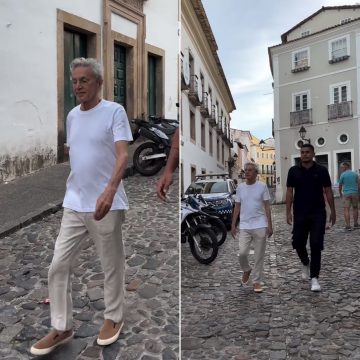 Após show na Fonte Nova, Caetano Veloso visita o Pelourinho; veja vídeo