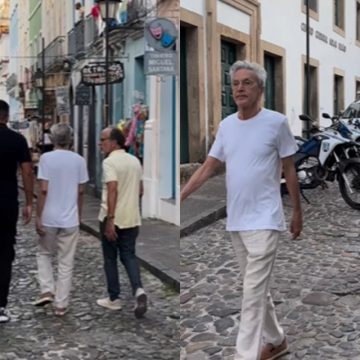 Após show na Fonte Nova, Caetano Veloso é visto no Pelourinho; assista