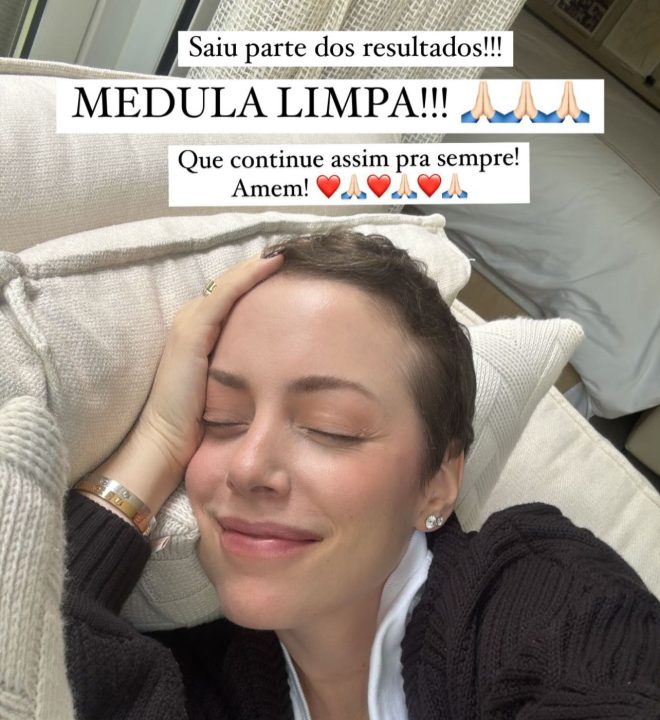 Fabiana Justus celebra resultado de exames: “Medula limpa”