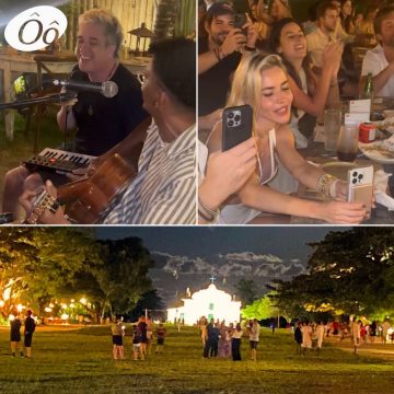 Vocalista da banda Jota Quest, Rogério Flausino canta de surpresa em restaurante em Trancoso