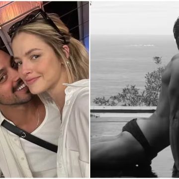 Agatha Moreira se derrete ao ver Rodrigo Simas com micro sunga: ‘Um gostoso’