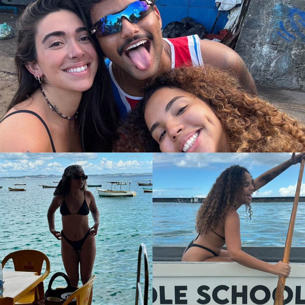 Ex-BBBs na Bahia! Pitel, Giovanna e Pizane curtem manhã de sol em praias de Salvador