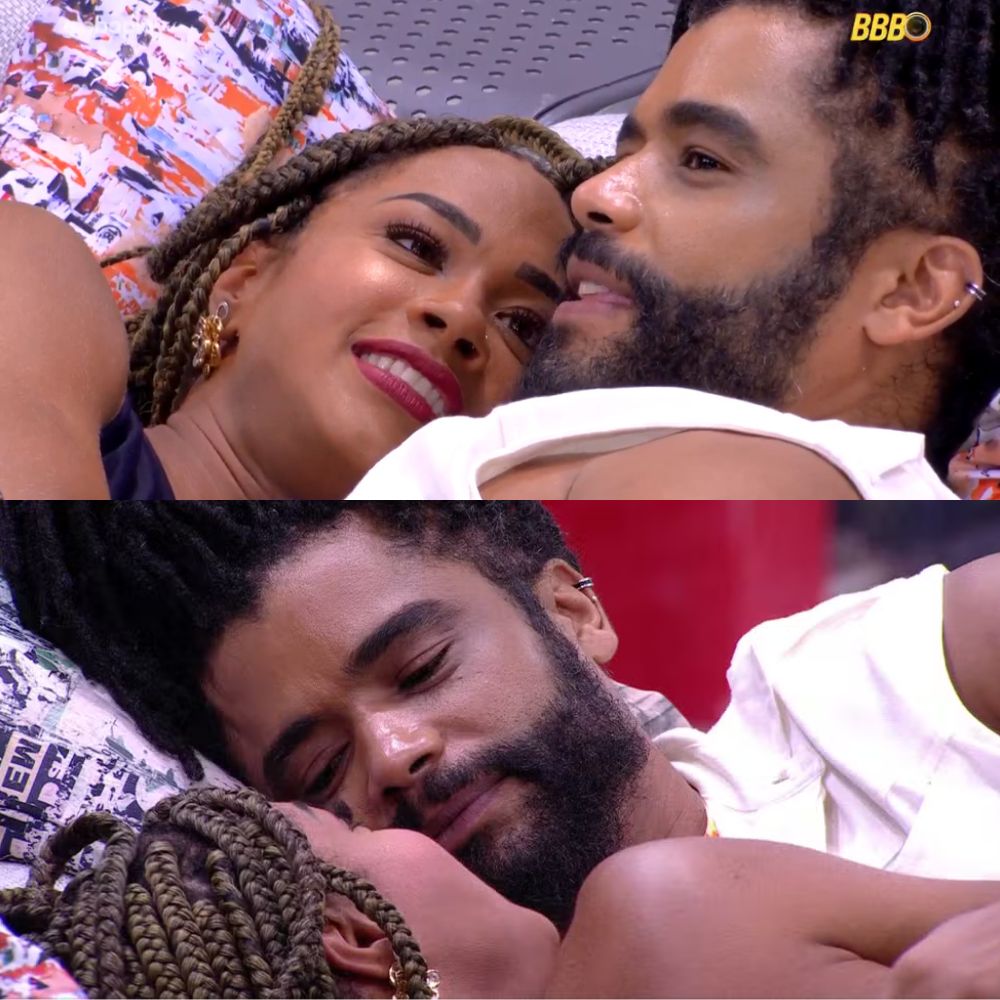 Aline e Diogo Almeida trocam carinhos no BBB 25; ex-policial baiana pede ‘beijo de novela’ ao ator carioca