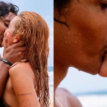 Com direito a beijão, Vanessa Lopes e Lucas Mamede curtem férias em Fernando de Noronha