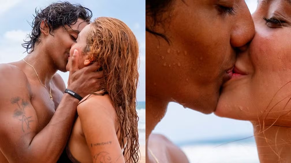 Com direito a beijão, Vanessa Lopes e Lucas Mamede curtem férias em Fernando de Noronha