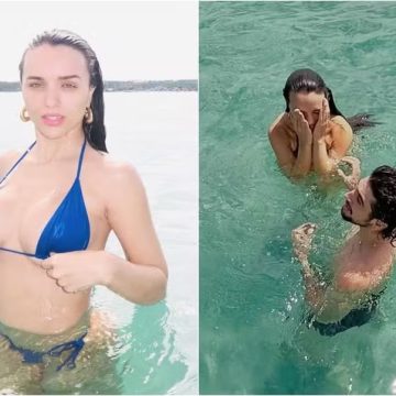 Rafa Kalimann se refresca com Nattanzinho em praia de Alagoas; veja fotos