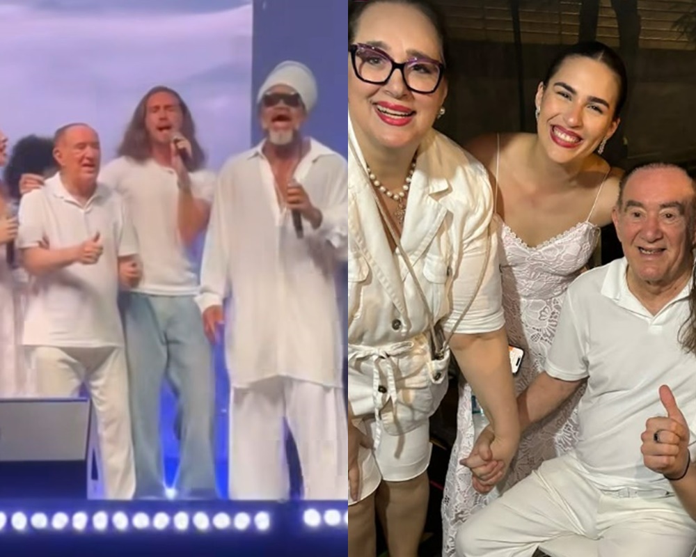 No Rio, Renato Aragão curte show de Carlinhos Brown e ganha homenagem de aniversário