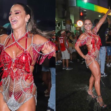 Viviane Araújo exibe samba no pé debaixo de chuva em ensaio de Carnaval