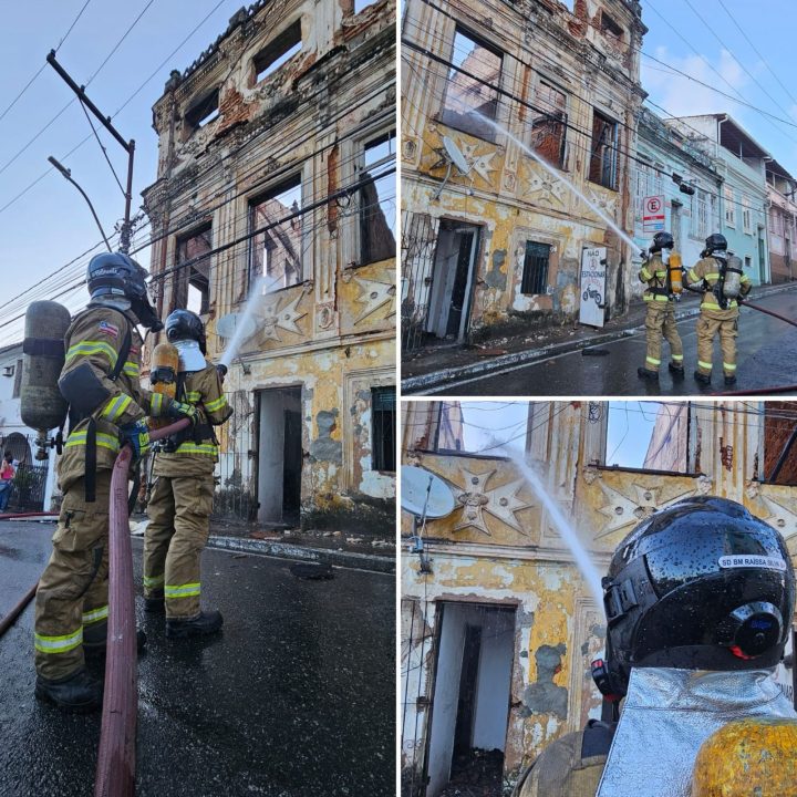 Bombeiros seguem no combate a incêndio em casarão no Santo Antônio Além do Carmo