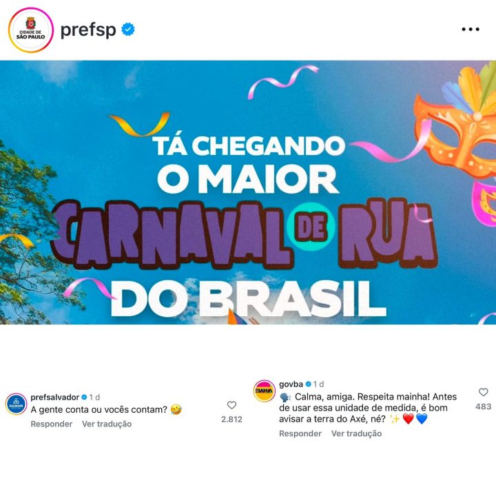 Salvador não deixa barato e rebate post de SP sobre o ‘maior Carnaval de rua do Brasil’