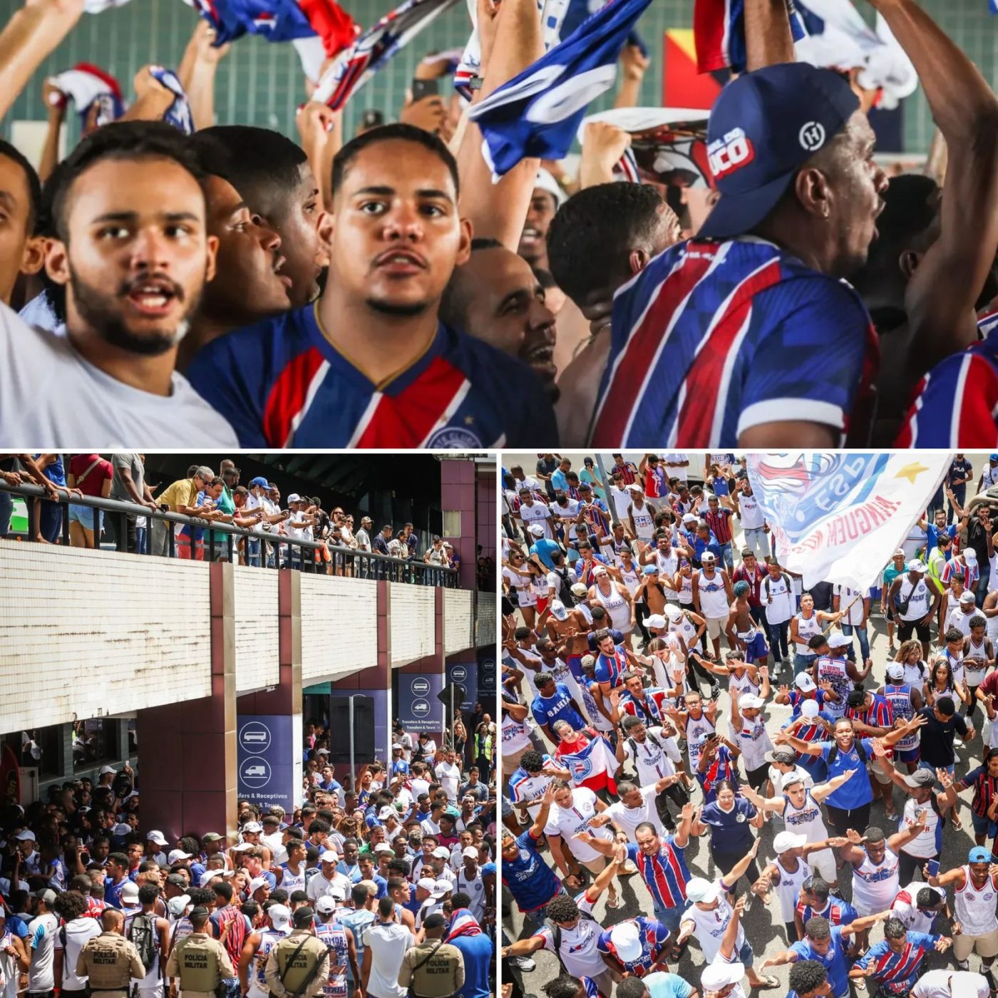 Torcida do Bahia lota aeroporto de Salvador em embarque do time para jogo da Libertadores