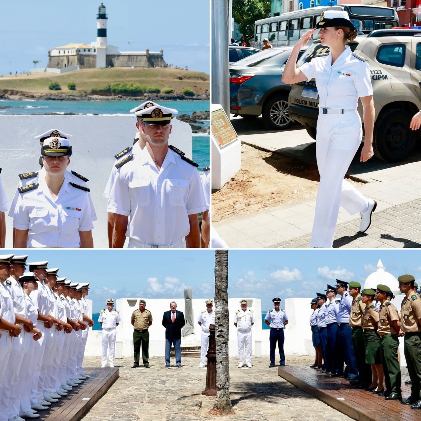 Em Salvador, princesa da Espanha visita forte na praia do Porto da Barra; veja fotos