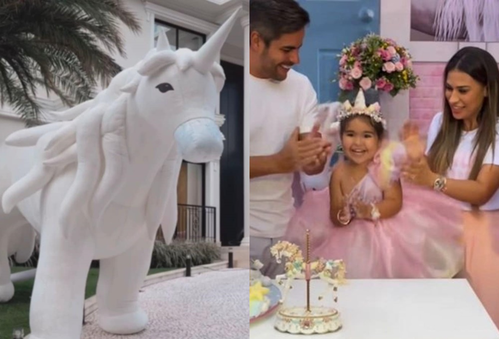 Filha de Simone ganha festa temática com unicórnio gigante e ‘lojinha de lembranças’; veja fotos