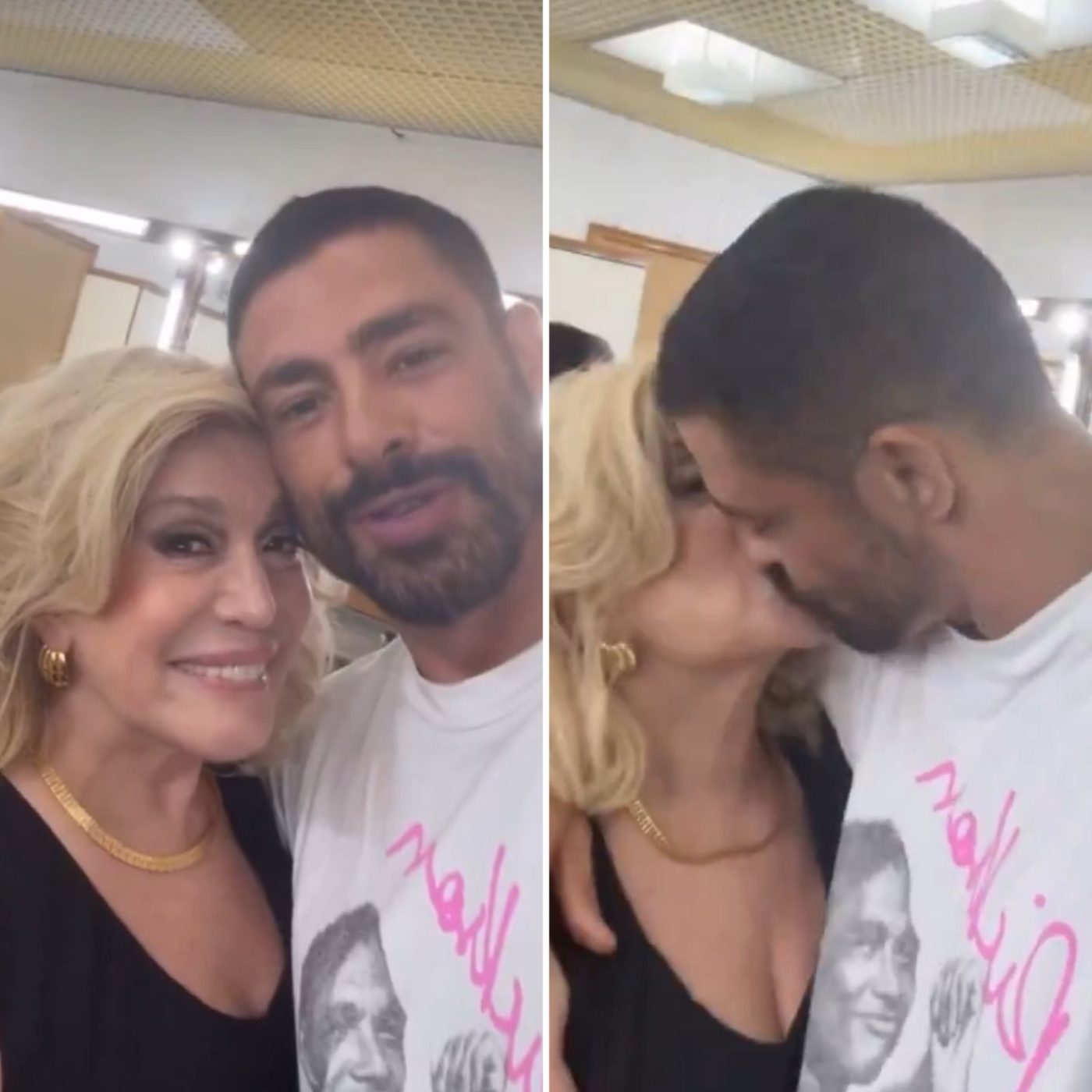 Cauã Reymond e Susana Vieira trocam beijo nos bastidores de gravação