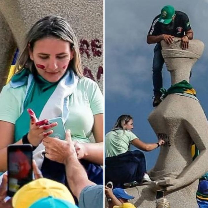 Mulher presa por pichar estátua da Justiça é da Bahia; saiba mais