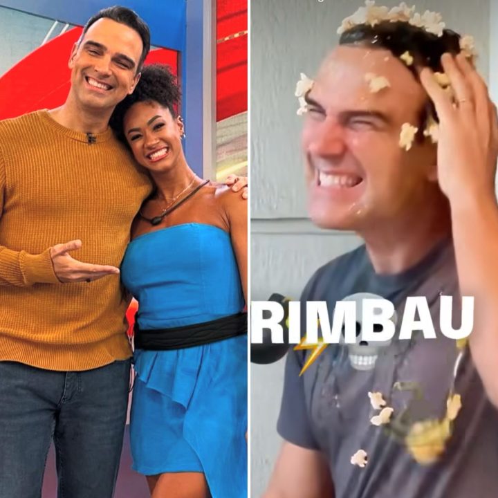 Tadeu Schmidt homenageia Aline Patriarca e dubla de meme do berimbau