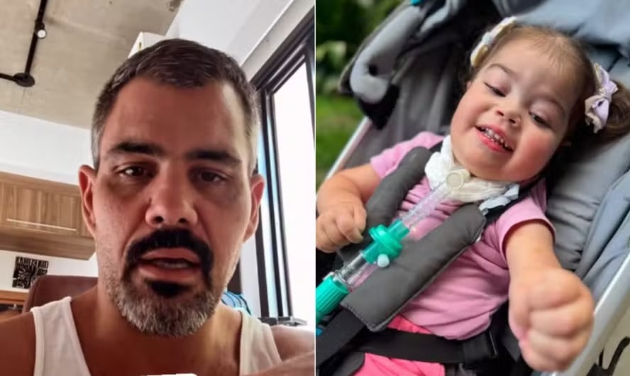 Juliano Cazarré pede orações para a filha, Maria Guilhermina, internada com doença rara