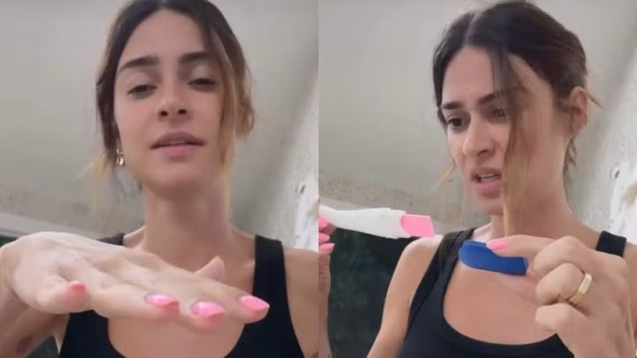 Thaila Ayala tira a prova com teste de gravidez após sentir ‘sono esquisito’: ‘Um milhão por hora’